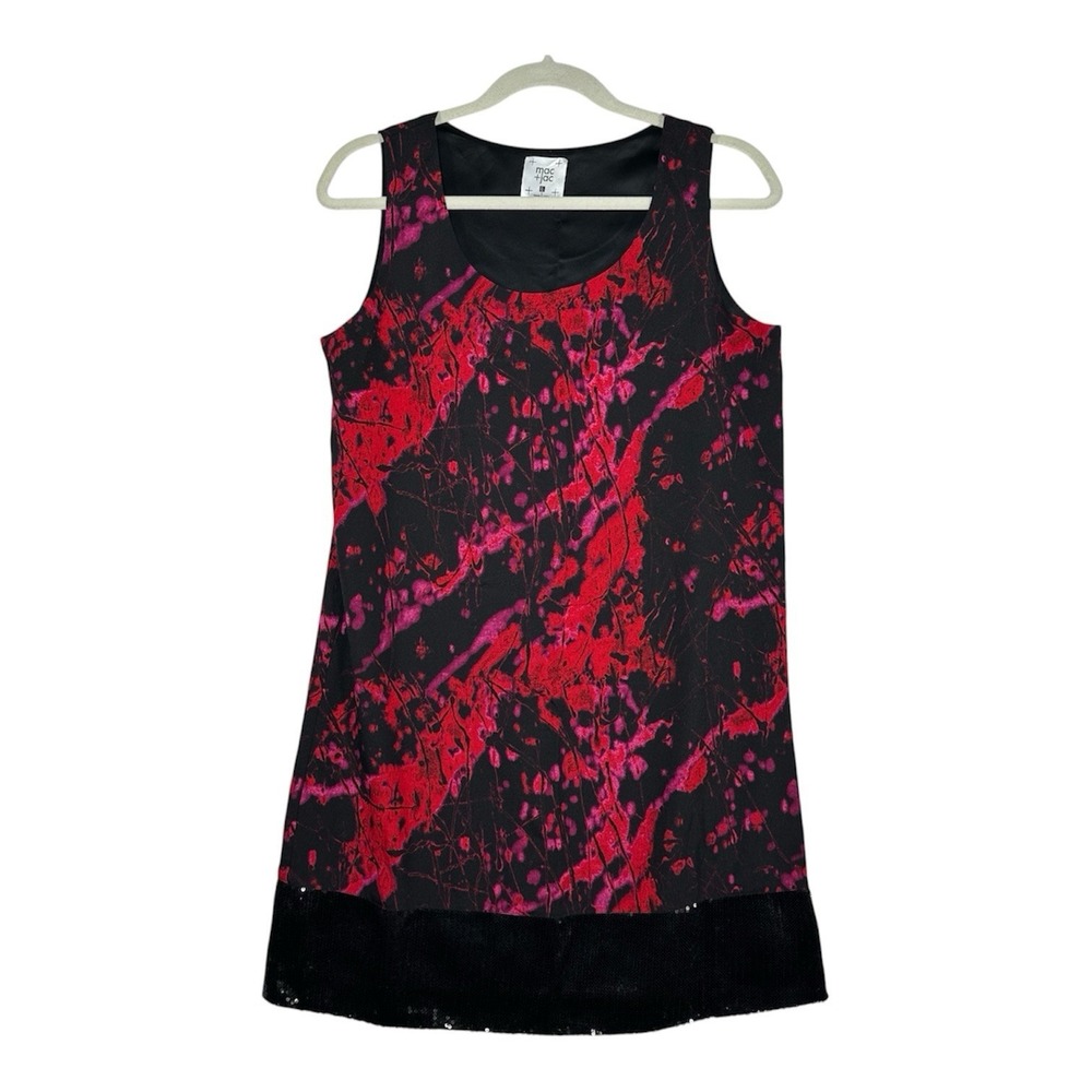 Mac & Jac Sequin Hem Dress Size Large Pink Red Abstract Shift Whimsigoth Party